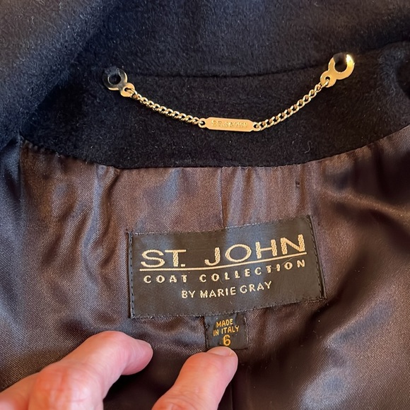 St. John Wool Cashmere Coat Women’s 6 
Black Logo Buttons Italy Classic Luxury - Picture 6 of 17